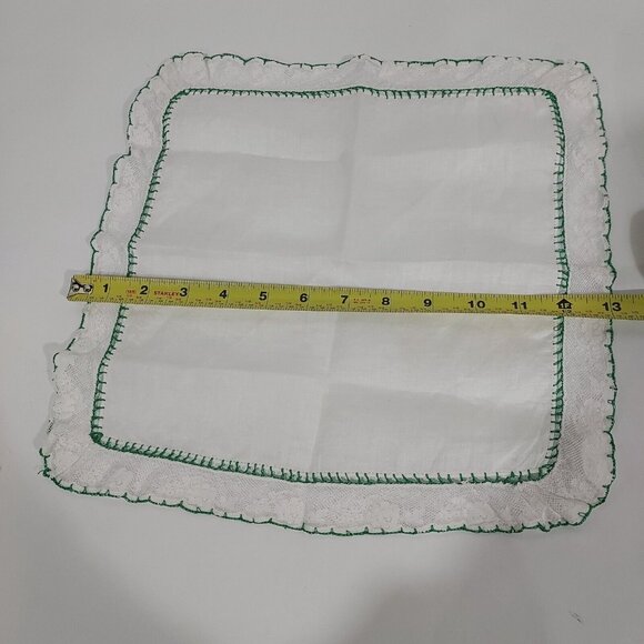 Antique Vintage 1920 Green White Wedding Handkerchief Handmade French Lace - Picture 5 of 8